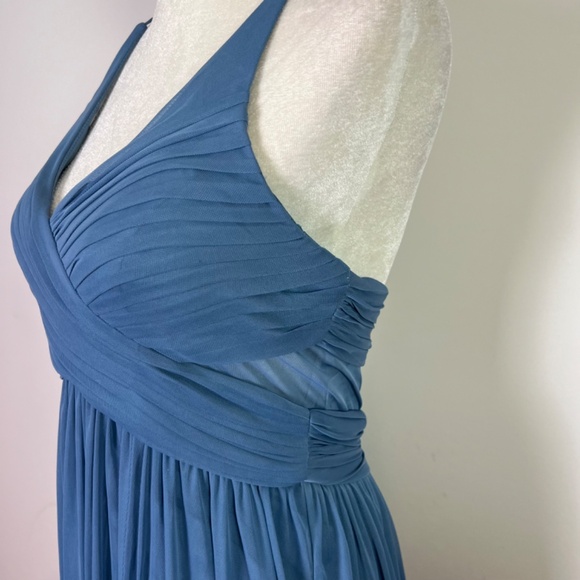 David’s Bridal Steel Blue Mesh Cut Out Spaghetti Strap Bridesmaid Dress NWT - Picture 9 of 13